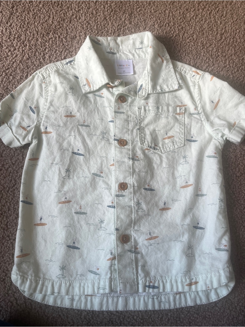 Kids' Short-Sleeve Button-Down Shirt in Light Mint Surf Print